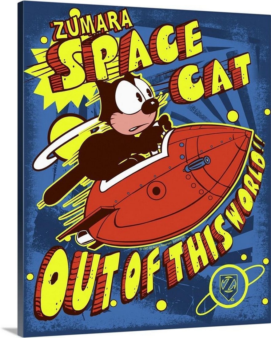 Cosmic Felix the Cat Wall Art Canvas Reproduction: Cosmic Felix the Cat Wall Art Canvas Reproduction Cosmic comic-style canvas wall art featuring Felix the Cat embarking on an intergalactic adventure. With his playful charm and space exploration