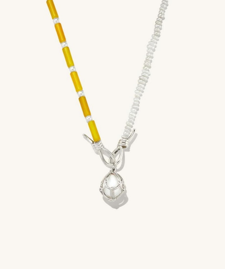 16" Elegant Dual-Tone Necklace with Pearl Pendant: 16" Elegant Dual-Tone Necklace with Pearl Pendant This exquisite dual-tone necklace is crafted with 925 sterling silver and features a delicate pearl pendant, creating a harmonious blend of elega