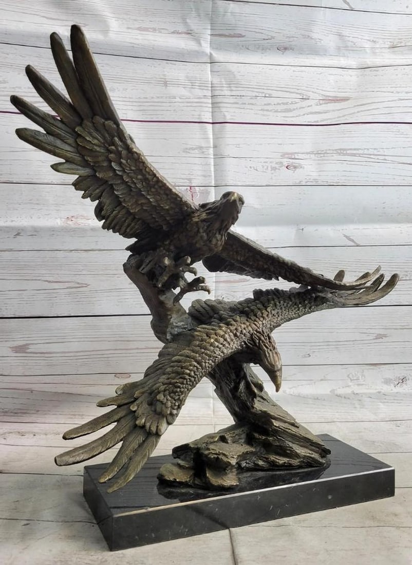 Fierce Original Bronze Sculpture of Eagles in Flight - 16" x 19" (1 of 9)