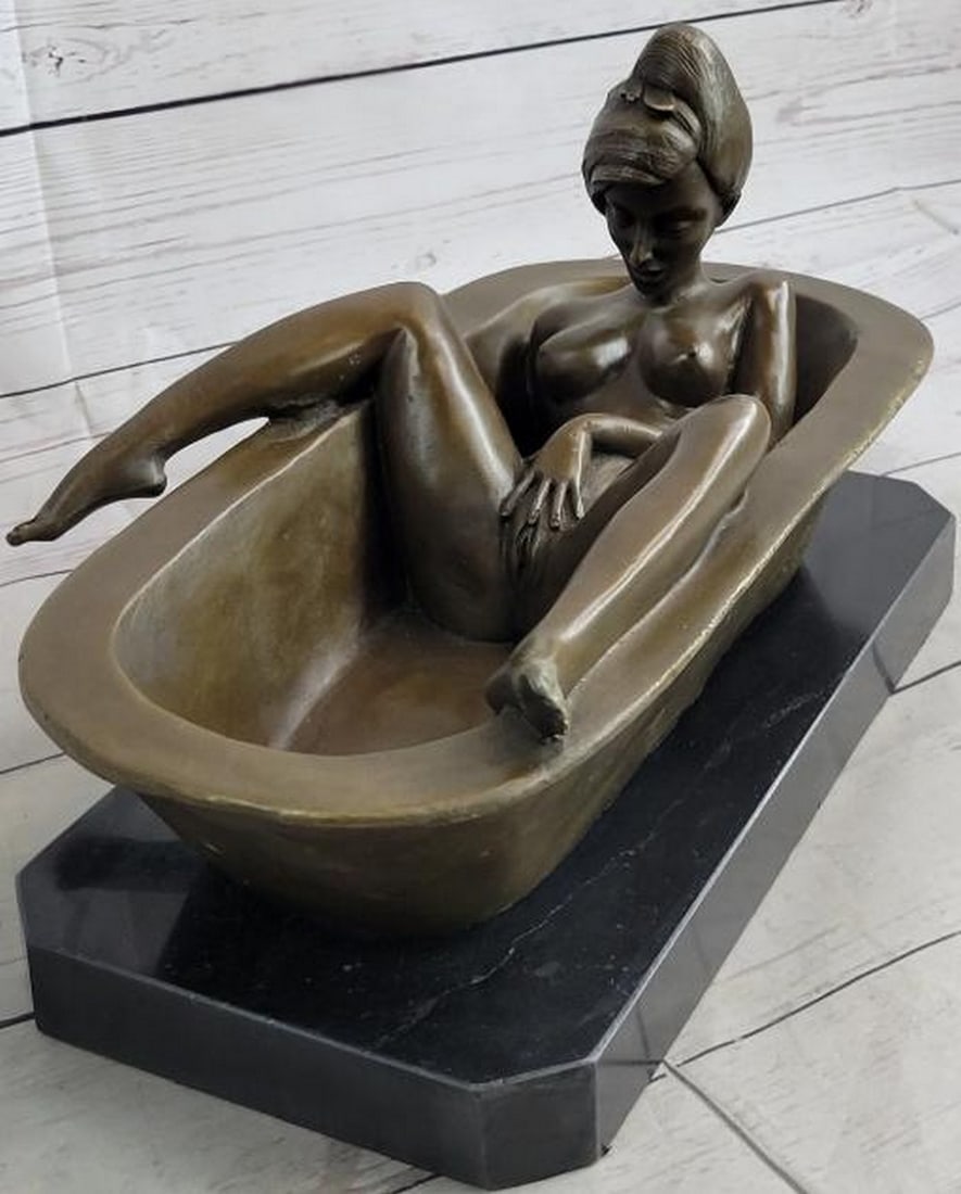Sensual Serenity Nude Bathtub Bronze Sculpture Reproduction- 8" x 12": Sensual Serenity Nude Bathtub Bronze Sculpture Reproduction- 8" x 12". This is a reproduction inspired by and bearing the signature of artist Preiss. This is a captivating bronze sculpture th