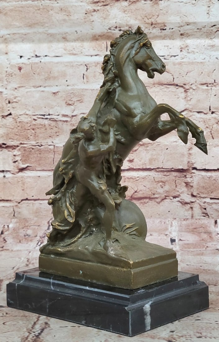 Wild Horse Tamer Original Bronze Statue - 10" x 7": Wild Horse Tamer Original Bronze Statue - 10" x 7" This commanding bronze sculpture by Aldo Vitaleh captures the fierce struggle between man and wild stallion, echoing the spirit of the Marly