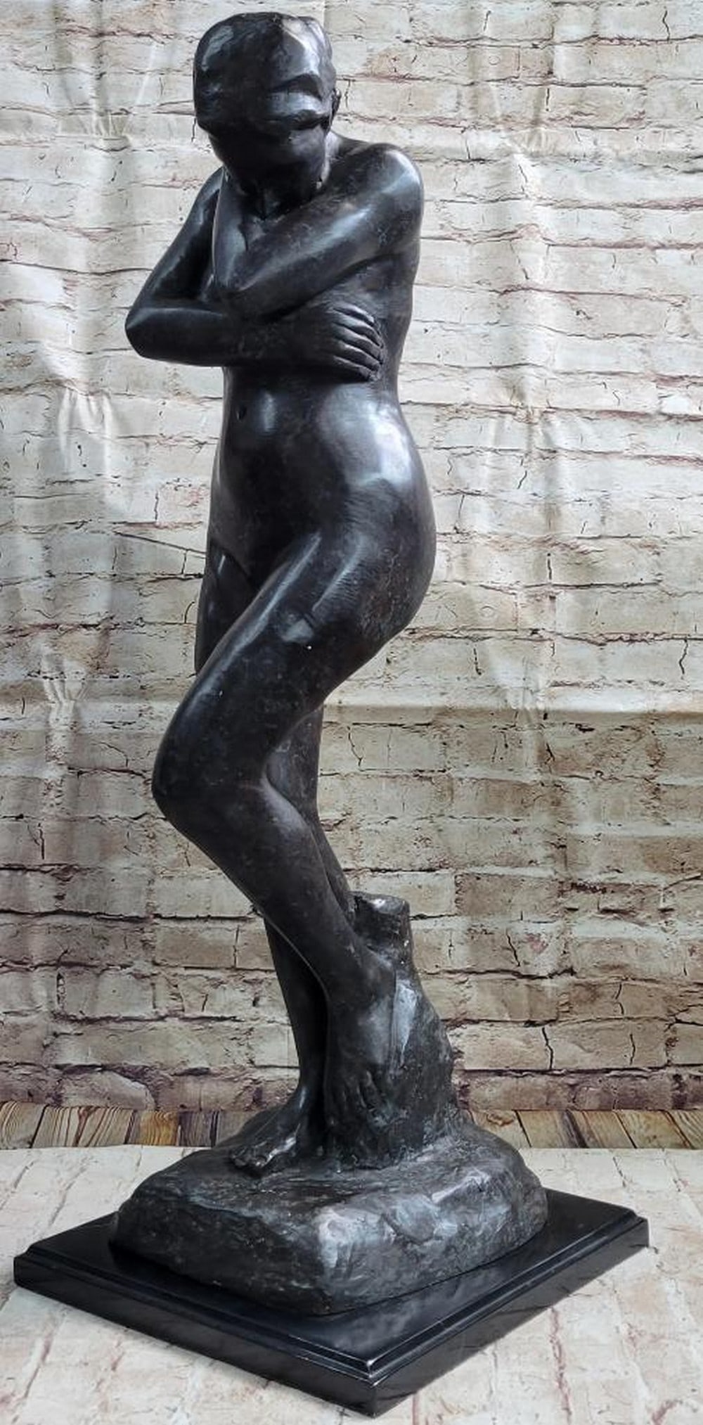 Inspired Eve by Auguste Rodin Bronze Sculpture Of Nude Female Figure on Marble Base - 32" x 11": Inspired Eve by Auguste Rodin Bronze Sculpture Of Nude Female Figure on Marble Base - 32" x 11" Like The Age of Bronze and St. John the Baptist, Eve is one of Rodin’s grandest standing figu