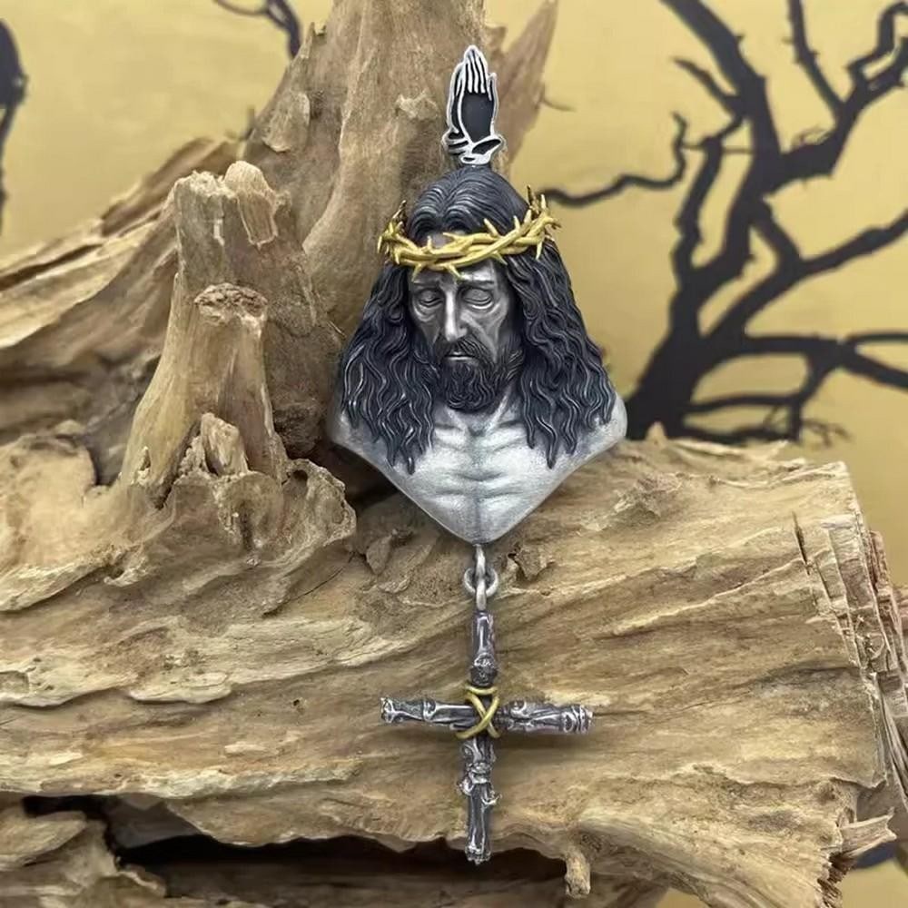 Jesus Necklace Pendant: Jesus Necklace Pendant Handcrafted by Mongolian artisans, the Jesus Necklace is a profound expression of faith and devotion. Featuring a detailed image of Jesus crowned with thorns, an openworked
