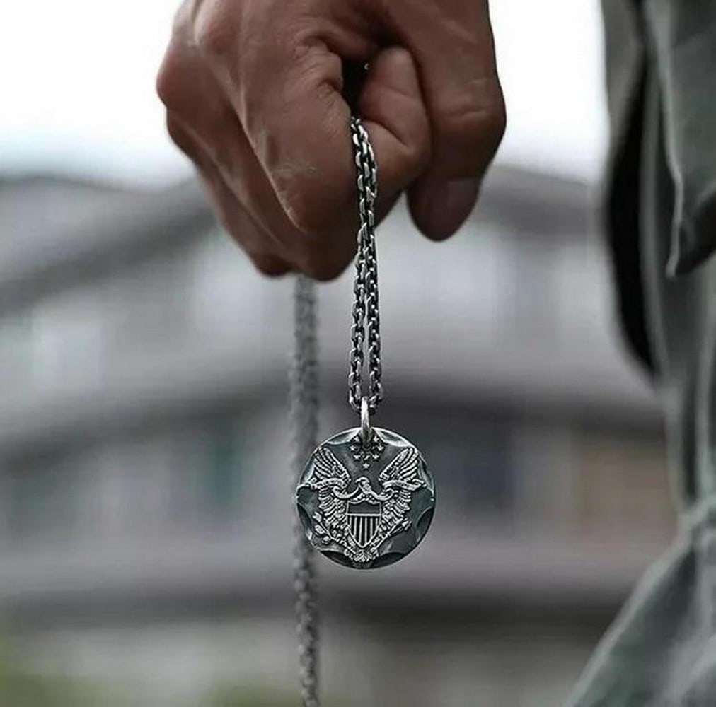 Walking Liberty 1oz Silver Eagle Necklace Pendant: Walking Liberty 1oz Silver Eagle Necklace Pendant Crafted from authentic 1987 Walking Liberty silver coins, this handmade pendant captures the spirit of freedom with bold detail and timeless