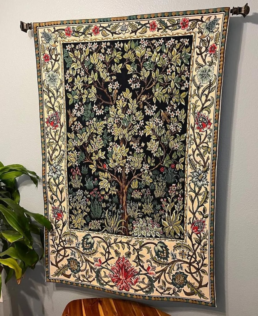 Tree of Life Green – William Morris Inspired Belgian Wall Tapestry (1 of 3)