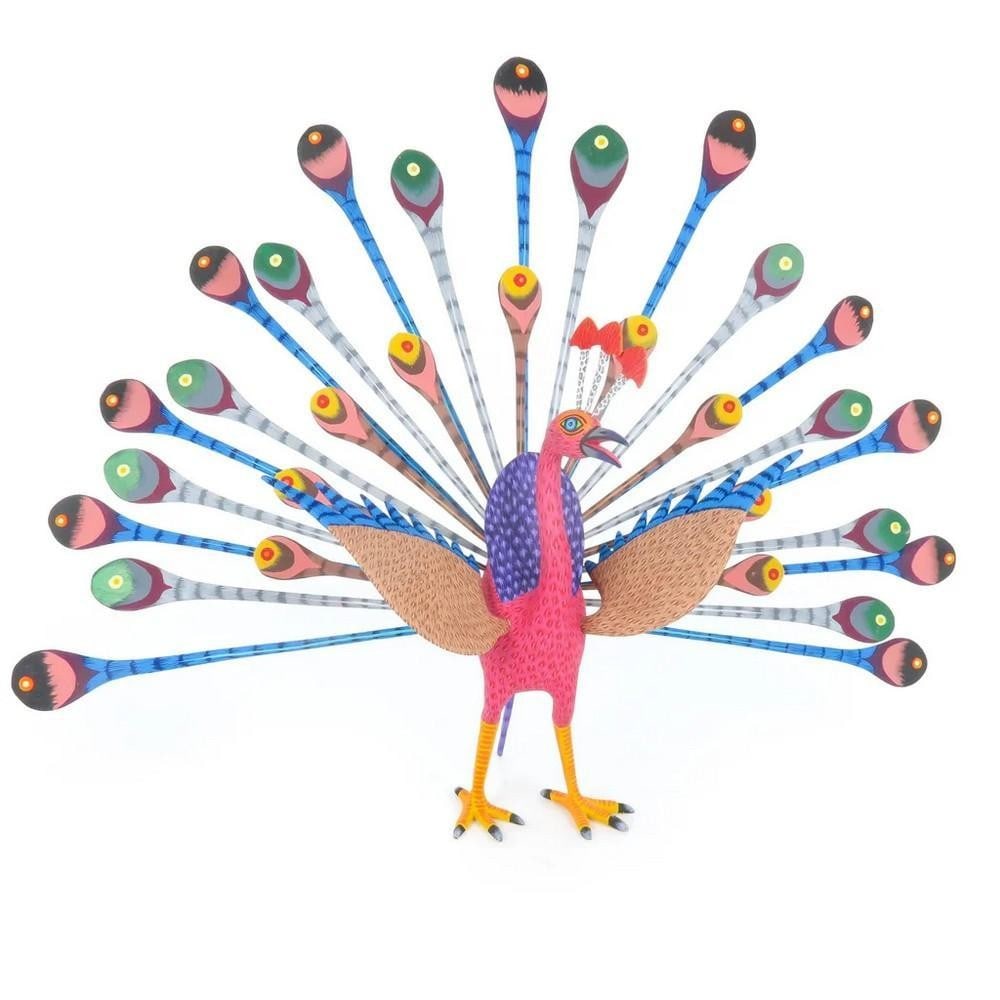 Vibrant Peacock – Oaxacan Alebrije Wood Carving by Eleazar Morales (1 of 5)