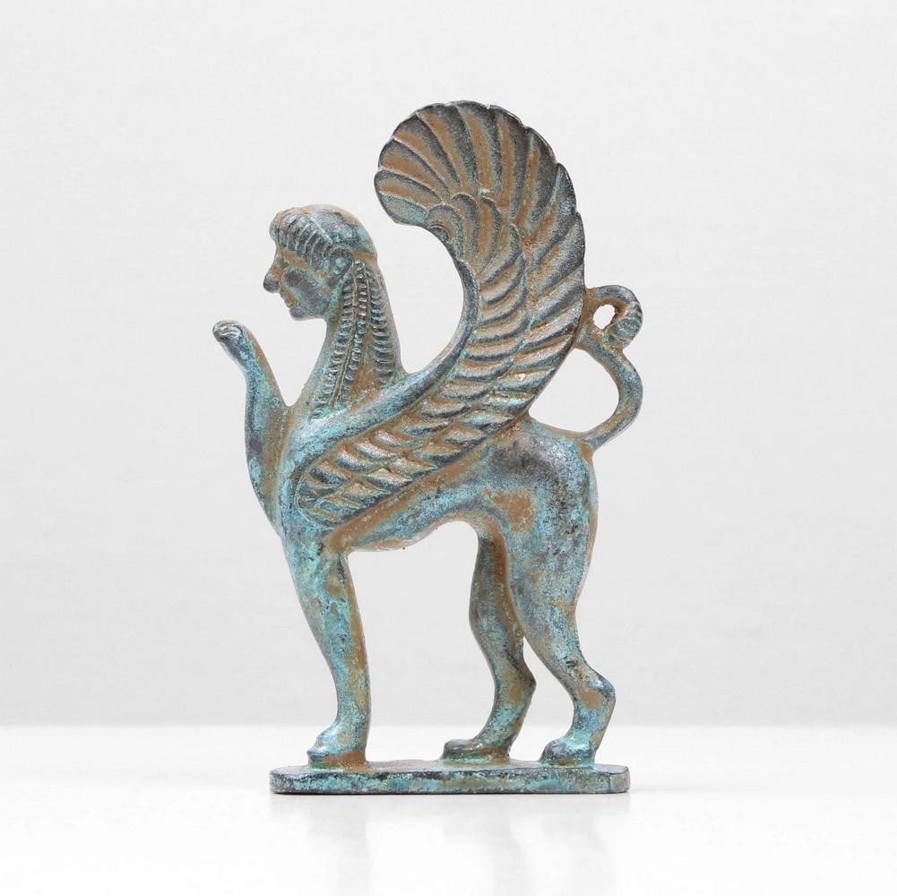 Bronze Green Sphinx Statue - 4.1" x 2.5" - 3