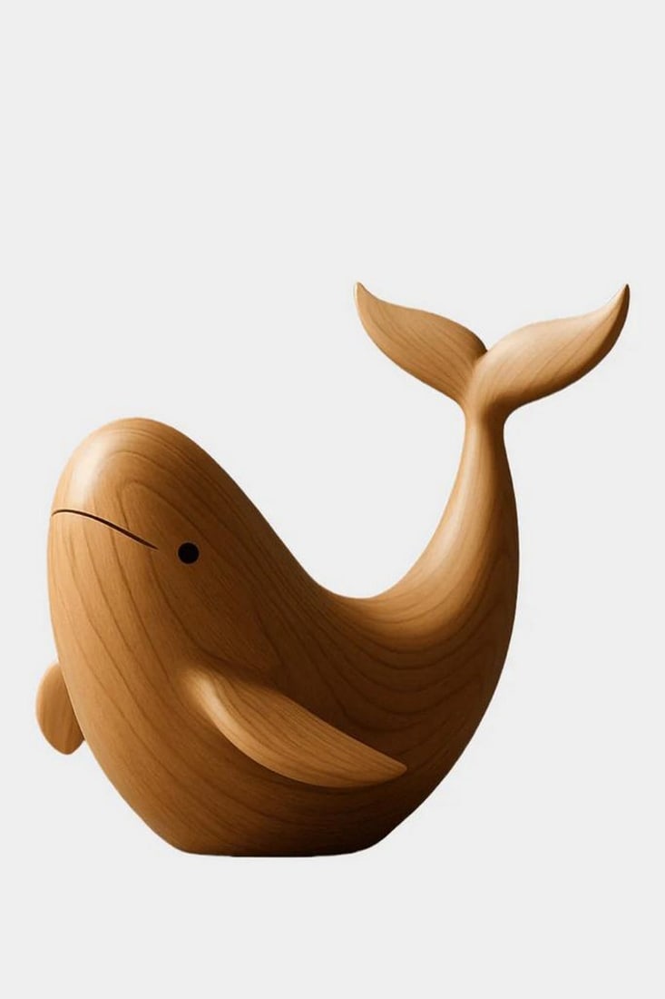 “Drift in Silence?? Wooden Whale Sculpture: “Drift in Silence” Wooden Whale Sculpture A serene wooden sculpture capturing the gentle spirit of a stylized whale, crafted with smooth, rounded contours and a minimalist design. The upward-c