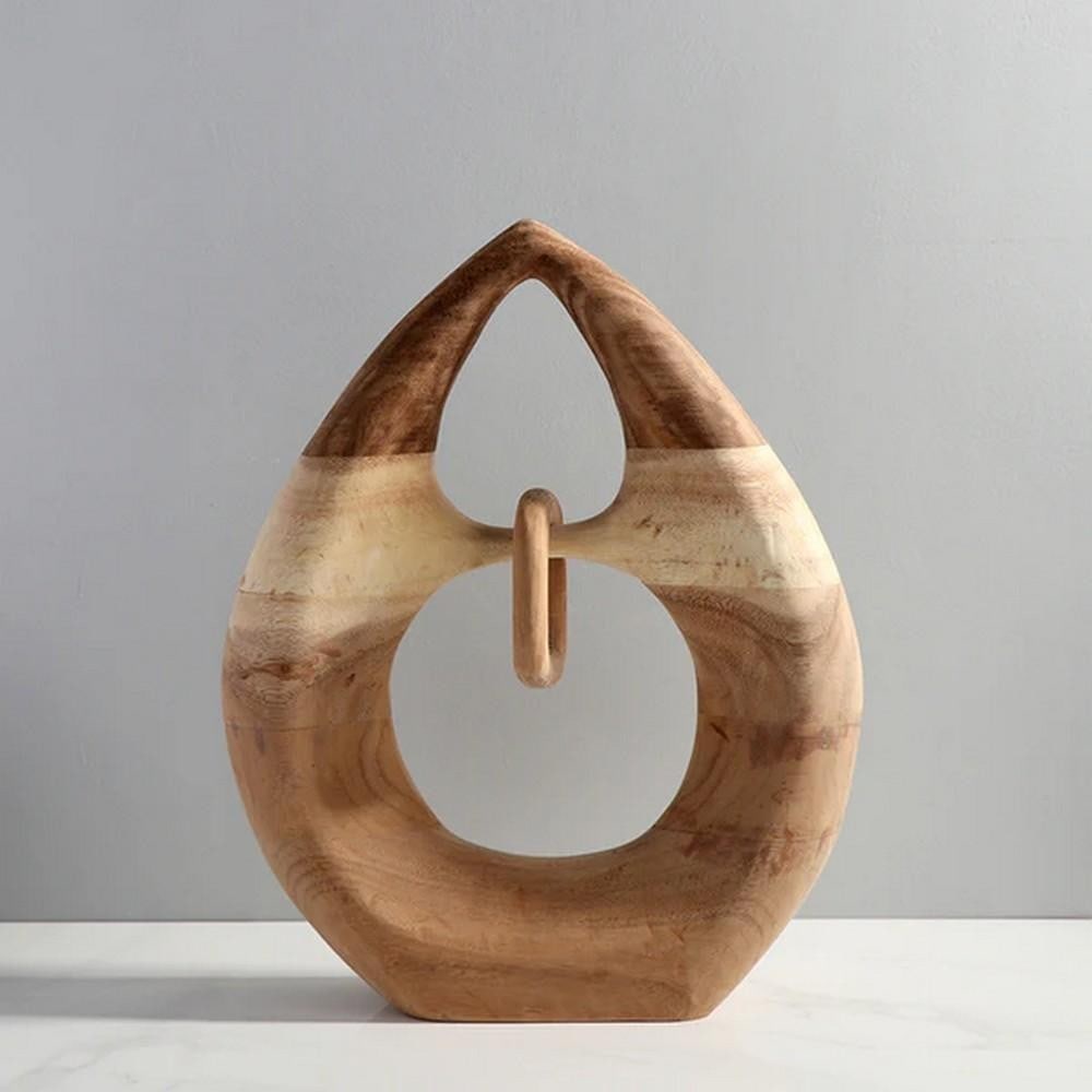 Modern Teardrop Wooden Accent Sculpture: Modern Teardrop Wooden Accent Sculpture Elevate any space with this handcrafted wooden teardrop sculpture measuring 15.74"W x 3.93"D x 19.68"H. Designed with clean lines and a contempora