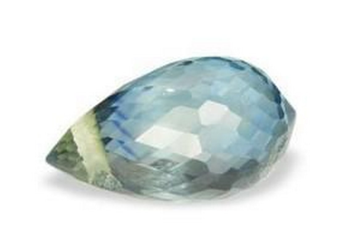 0.79ct Dewdrop Light Green/Blue Sapphire Briolette: 0.79ct Dewdrop Light Green/Blue Sapphire Briolette Delicately cut in a pear-shaped briolette, this 0.79ct natural sapphire shimmers in a soft, ethereal green. Its VS clarity ensures exceptional