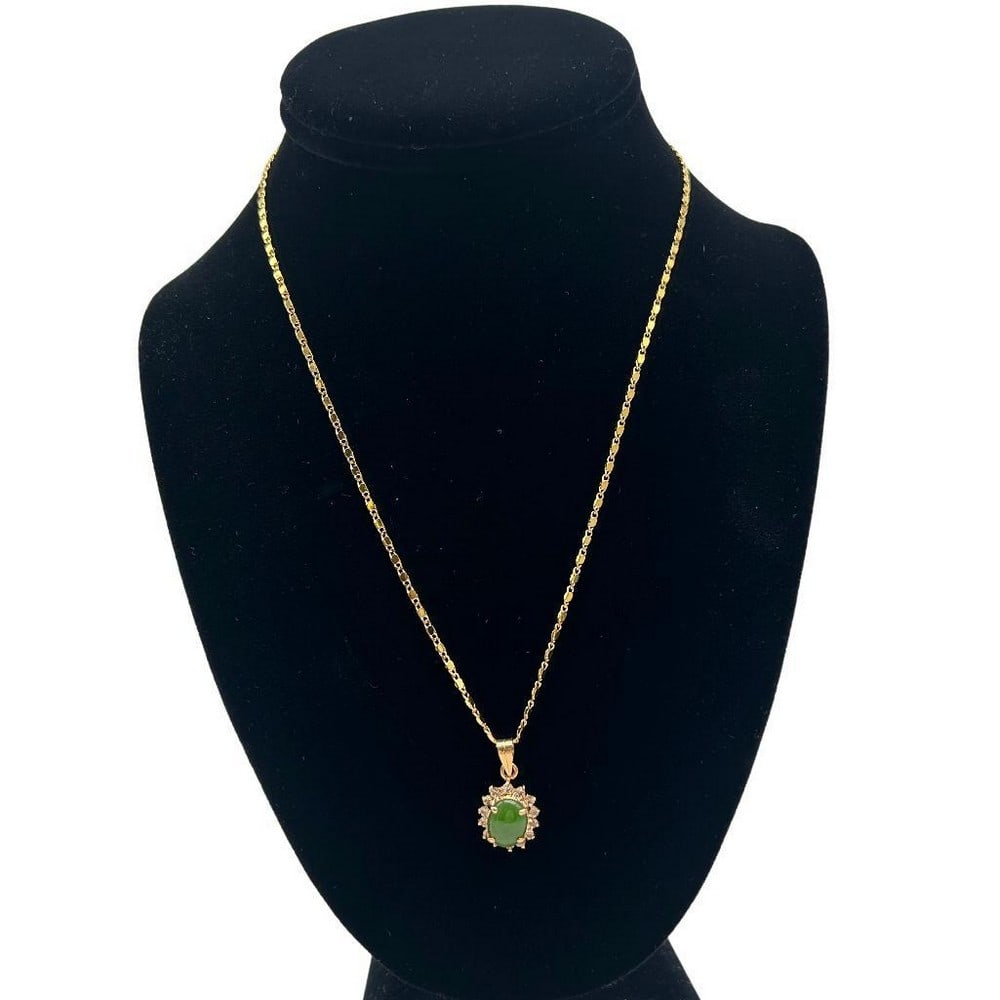Jade Center Stone CZ Pendant Necklace (1 of 2)