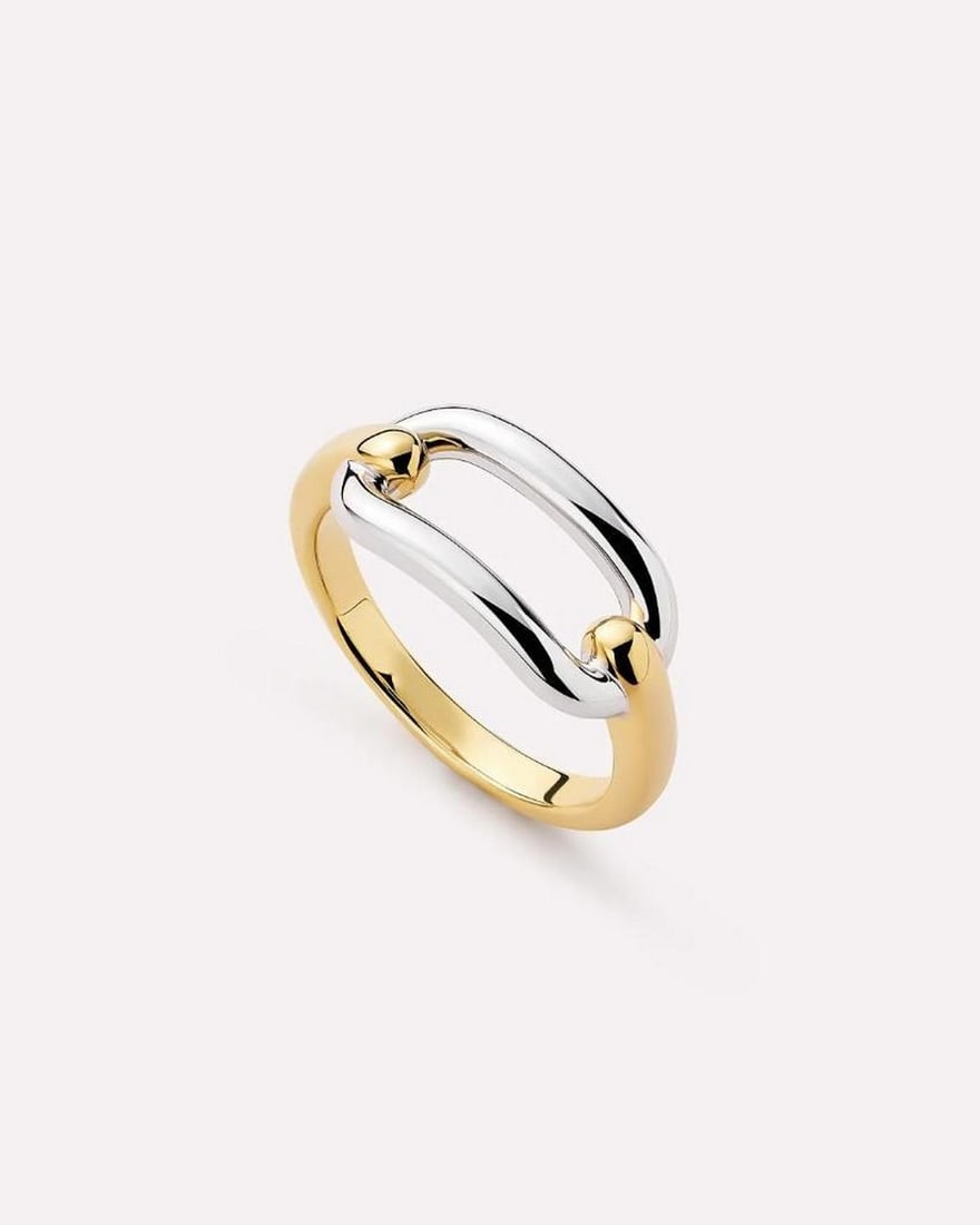 14K Gold & Rhodium Two-Tone Statement Ring: 14K Gold & Rhodium Two-Tone Statement Ring Effortlessly elevate your look with this striking mixed-metal ring. Plated in 14K gold and rhodium, it features a sleek band enhanced with contrasting s