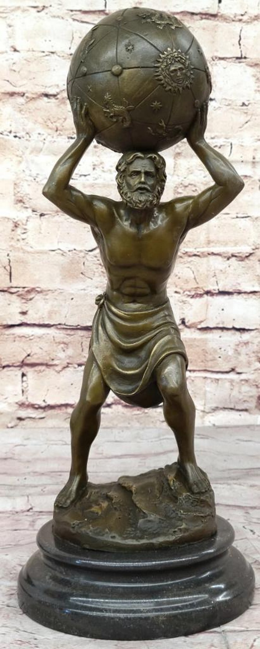 Atlas Bearing the Heavens" Original Bronze Sculpture by Aldo Vitaleh - 14" x 6: "Atlas Bearing the Heavens" Original Bronze Sculpture by Aldo Vitaleh - 14" x 6" This exquisite bronze sculpture is a stunning depiction of Atlas, the Titan from Greek mythology who b