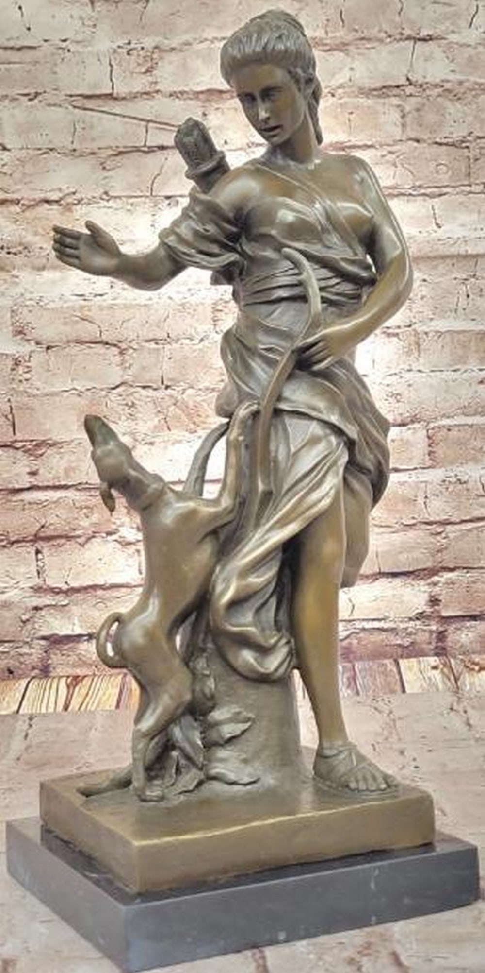 Artemis: Guardian of the Wild Bronze Sculpture Reproduction - 18.5" x 8": Artemis: Guardian of the Wild Bronze Sculpture Reproduction - 18.5" x 8". This exquisite bronze sculpture, inspired by and bearing the signature of artist A. Coysevox, captures Artemis, the re