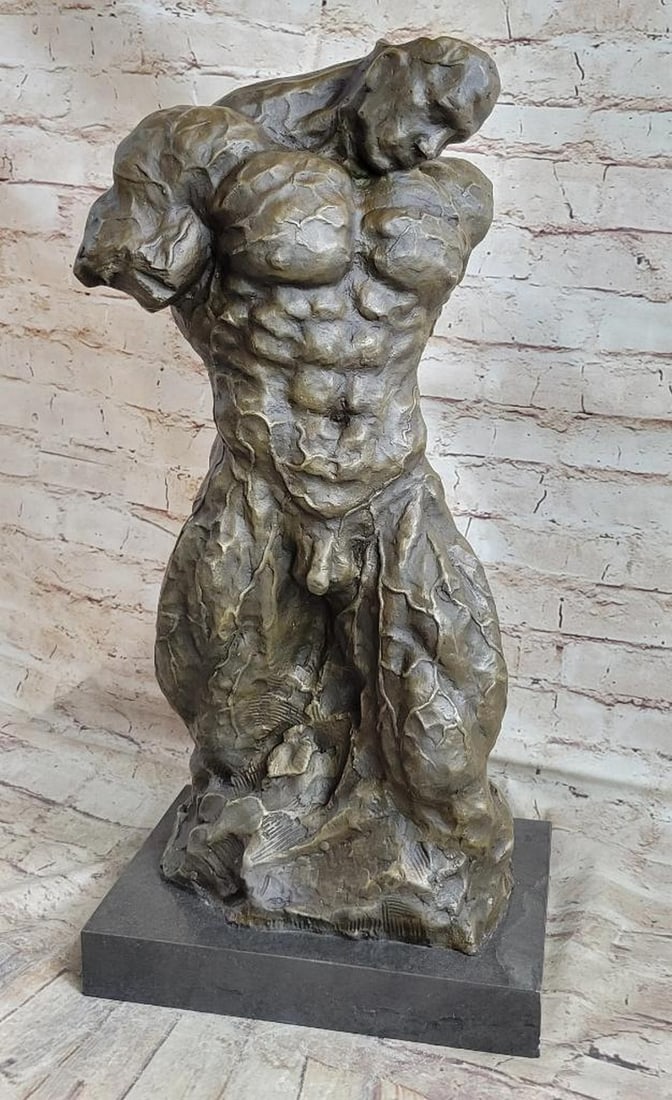 Original Muscular Bodybuilder Bust Bronze Sculpture - 21" x 10": Original Muscular Bodybuilder Bust Bronze Sculpture - 21" x 10" The abstract sculpture captures a body builder displaying his physique to a panel of judges. The composition seems to show a ti