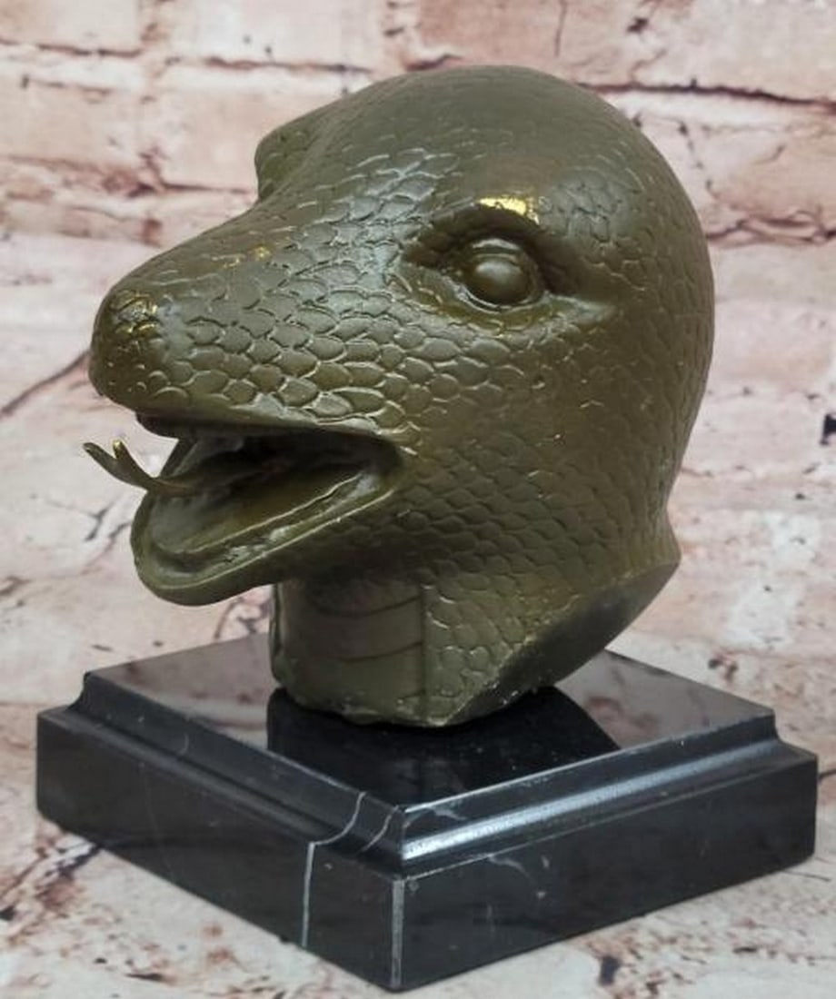 Silent Strike: Bronze Snake Head Sculpture on Marble Base (1 of 7)