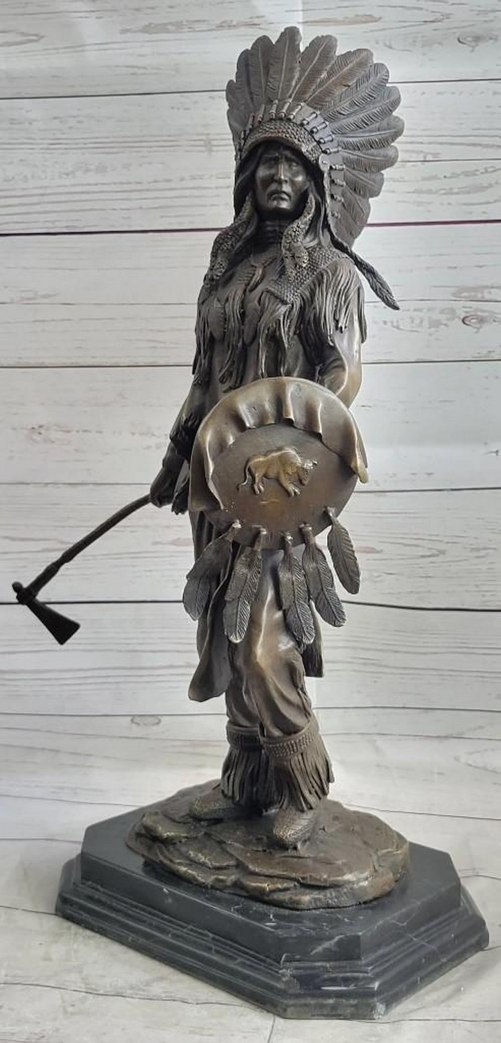 Signed Original Appeal to the Great Spirit Sioux Chief Indian Bronze Sculpture - 22" x 10" (1 of 9)