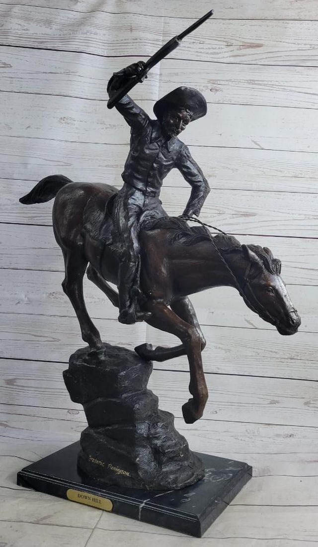 Original Large Cowboy & Horse Bronze Sculpture - 26" x 27" (1 of 8)