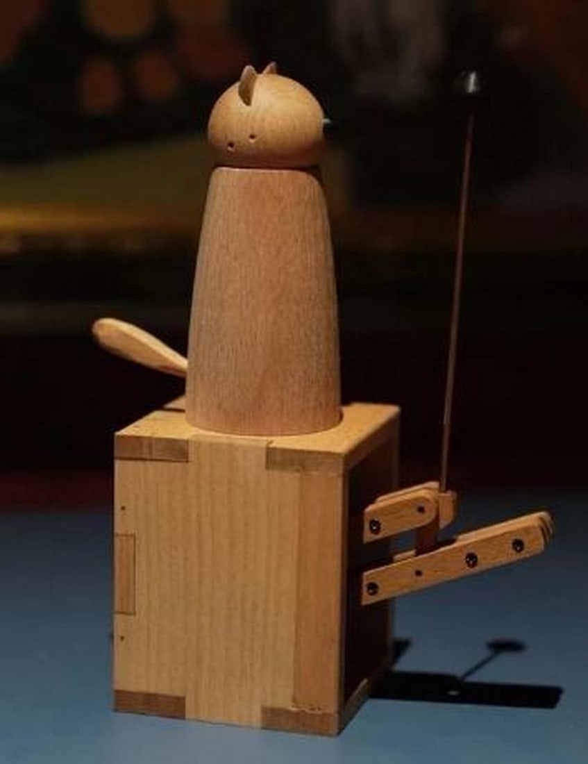 Curious Companion Handcrafted Wooden Cat Automaton Desk Toy (1 of 3)