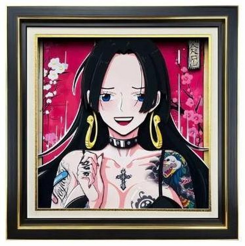 Blossom Beauty: Hancock 3D Paper Art in Black & Gold Frame: Blossom Beauty: Hancock 3D Paper Art in Black & Gold Frame Grace and allure meet striking detail in this elegant 3D Paper Art of Boa Hancock from One Piece. Featuring a close-up of her confident