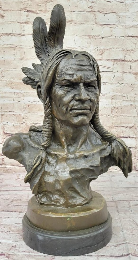 Native America Man Wearing Bone Breast Plate Original Bronze Bust - 20" x 11" (1 of 6)