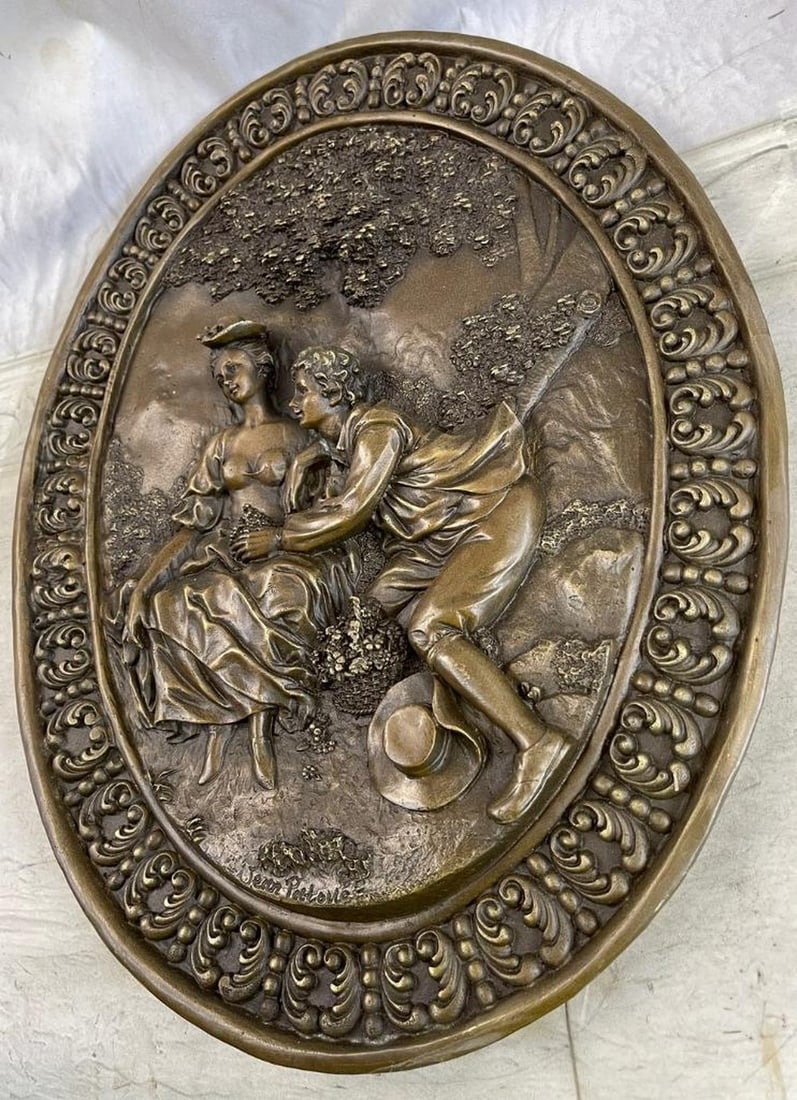 The Apology – Bronze Bas Relief by Jean Patoue - 17.5" X 14": The Apology – Bronze Bas Relief by Jean Patoue - 17.5" X 14" Capturing the raw emotion of love’s trials, this striking bronze bas relief depicts a young woman torn between forgiveness and