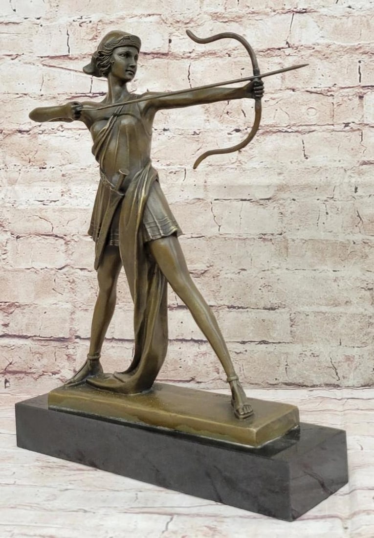 Diana the Huntress with Crossbow Bronze Sculpture by Le Faguays - 13" x 9.5": Diana the Huntress with Crossbow Bronze Sculpture by Le Faguays - 13" x 9.5" This powerful bronze sculpture by Le Faguays captures Diana the Huntress—goddess of the moon, wild animals, and
