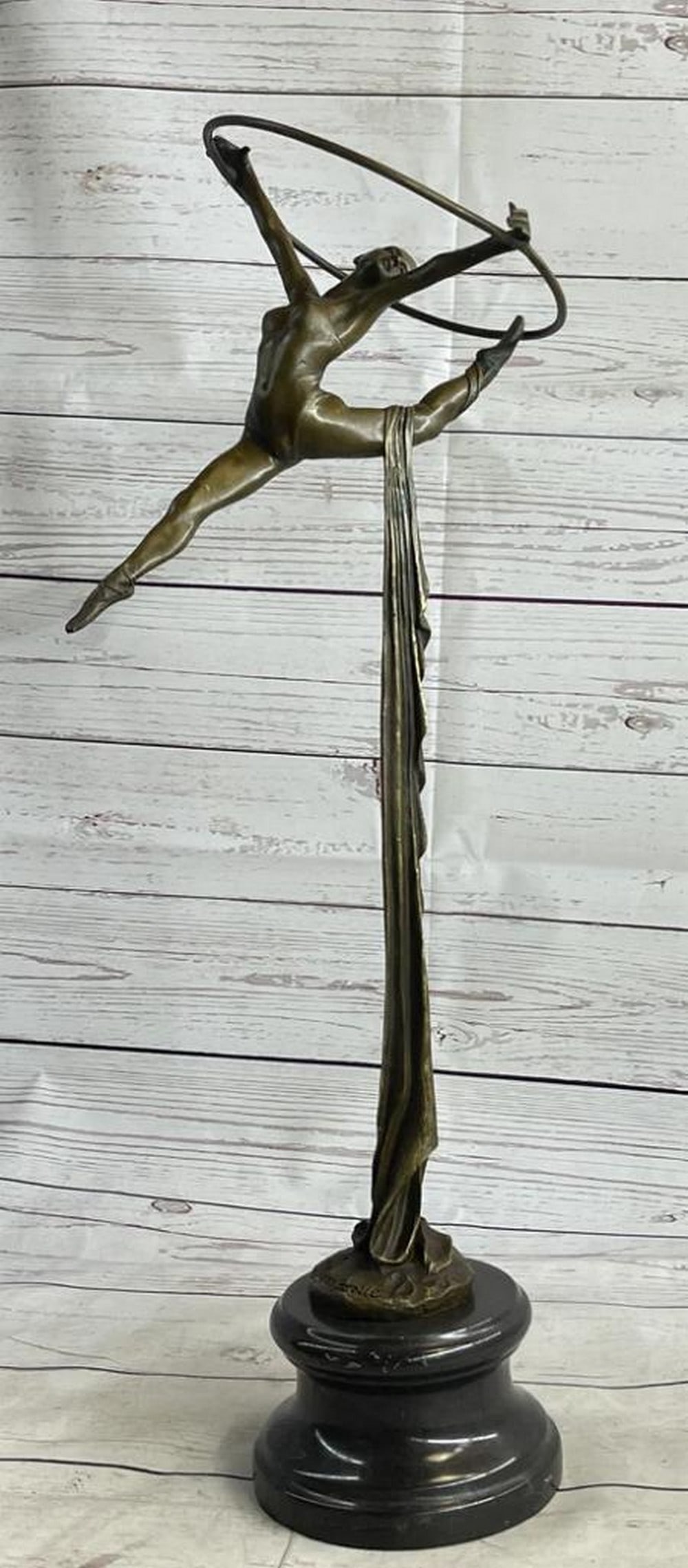 Miguel Lopez Original Female Ballerina Gymnast Trapeze Bronze Art Sculpture - 23" x 10": Miguel Lopez Original Female Ballerina Gymnast Trapeze Bronze Art Sculpture - 23" x 10" Elevate your living space with the Miguel Lopez Original Female Ballerina Gymnast Trapeze Bronze Art