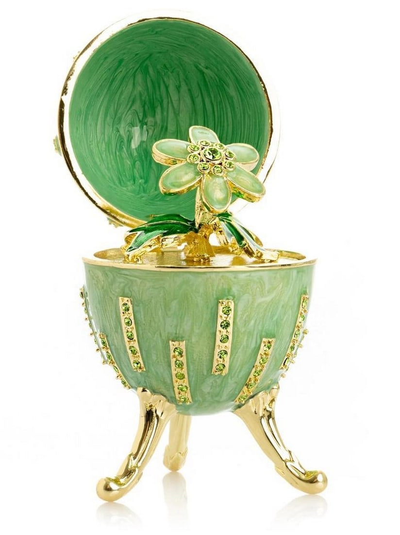 Emerald Green Floral Fabere Egg Hidden Compartment Trinket Box (1 of 5)