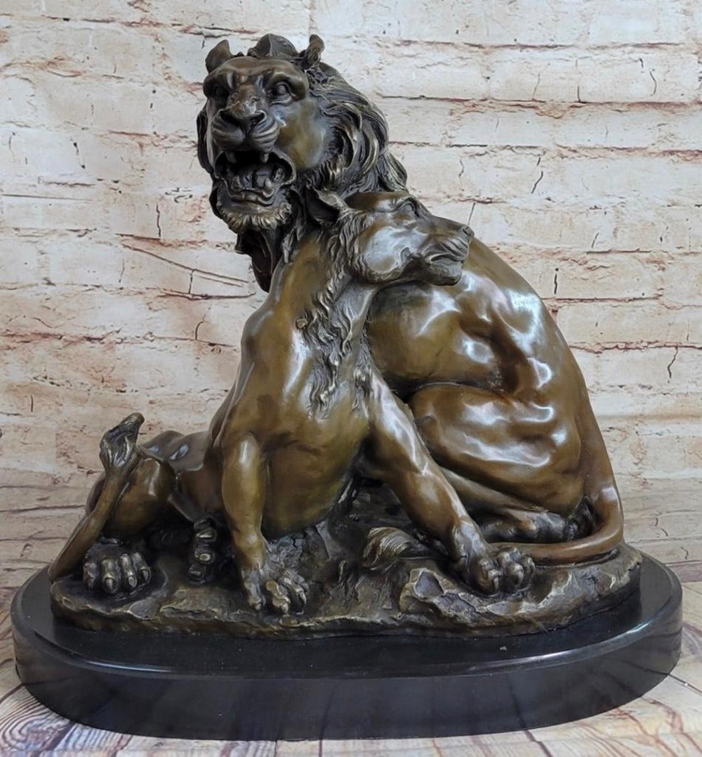 A Pride Bond Between Father and Son Majestic Lions Bronze Sculpture - 15" x 16" (1 of 8)