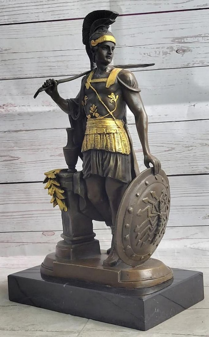Timeless Valor: Roman Warrior Inspired Bronze Sculpture With Gold Patina by Huzel - 16" x 9.5" (1 of 6)