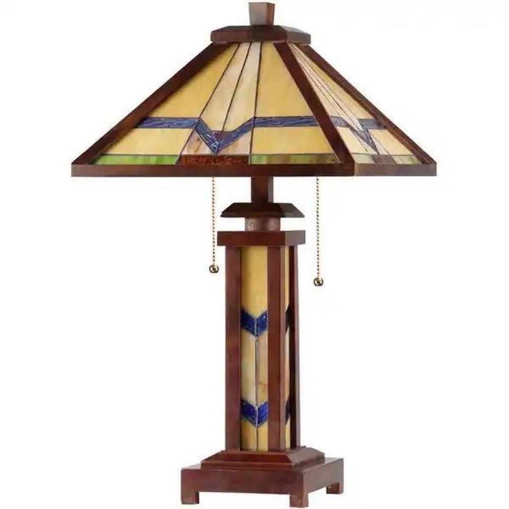 Tiffany-Inspired Two-Tier Geometric Table Lamp - 2