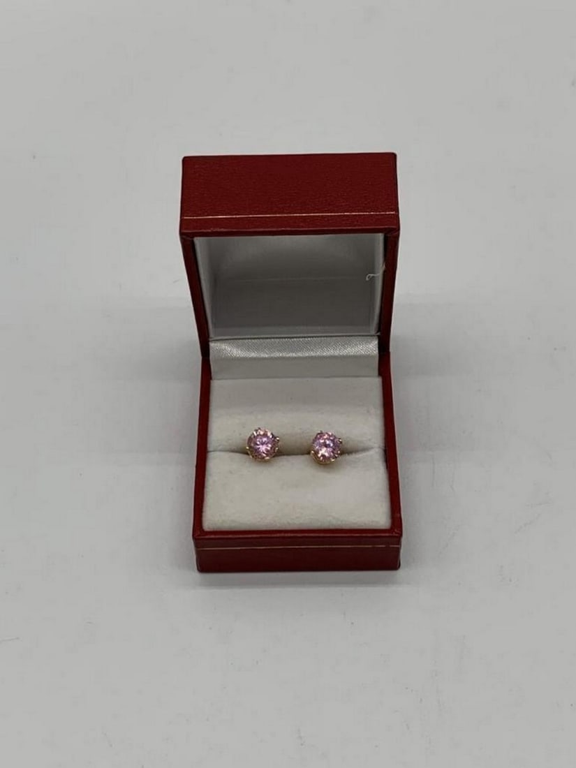 Genuine Lab Created 14K Gold Round Cut 1ct Pink Sapphire Stone Stud Earrings (1 of 7)