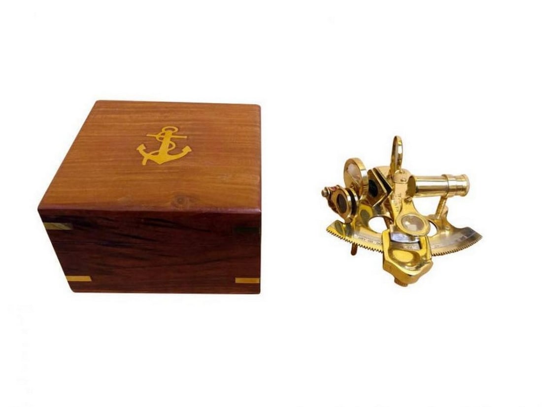 Scout's Brass Sextant 4" with Rosewood Box: Scout's Brass Sextant with Rosewood Box 4" This Solid Brass 4-inch Sextant features a slow-motion control for precise adjustments and a built-in magnifier for reading the vernier scale.