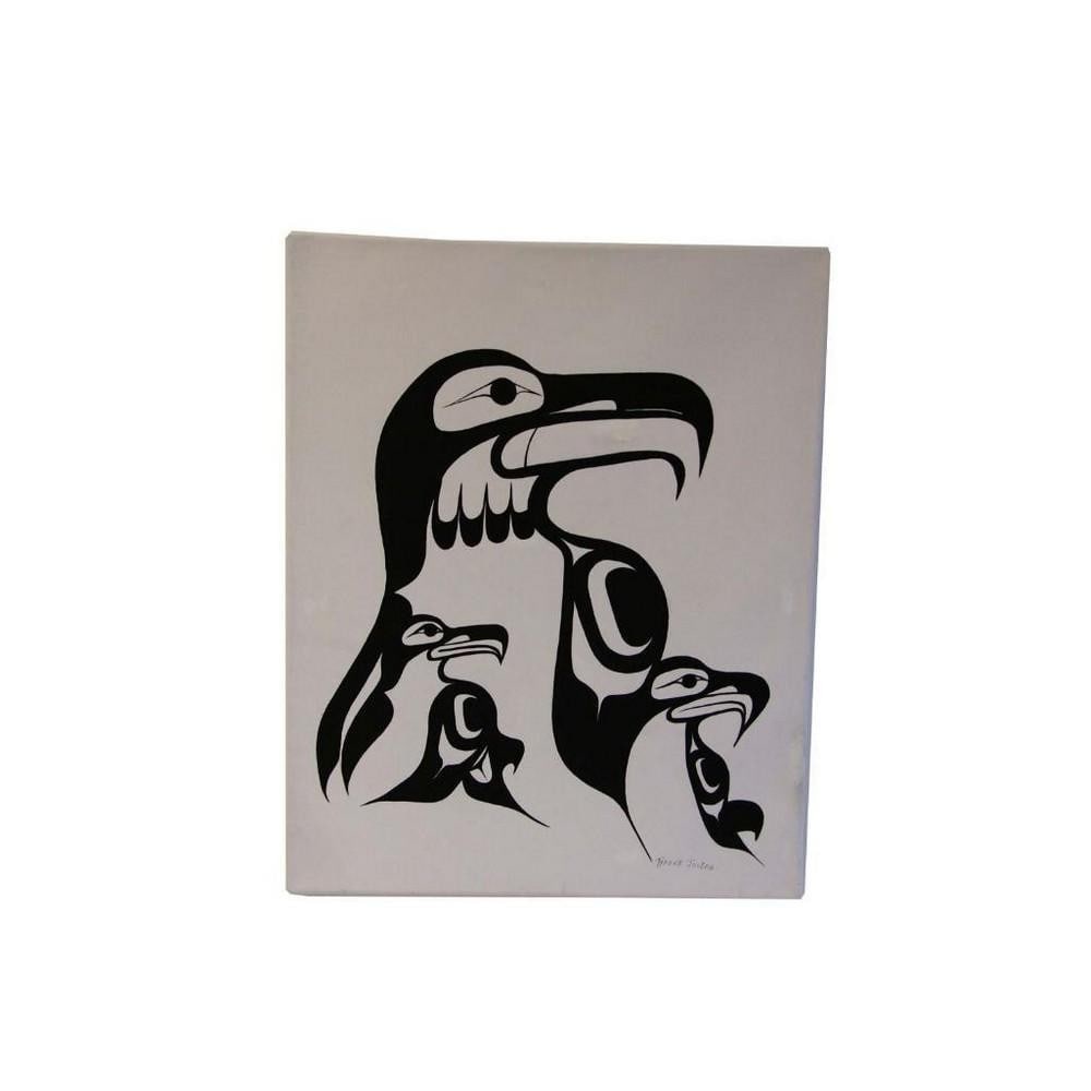 20" x 16" Original Raven Family Canvas Painting by Tyrone Joseph (1 of 1)