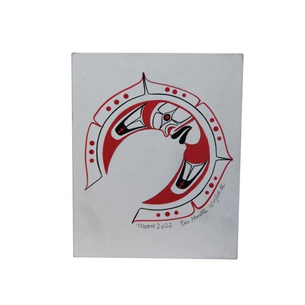 8" x 10" Original Half Crescent Red Moon Painting by Ben Houstie (1 of 1)