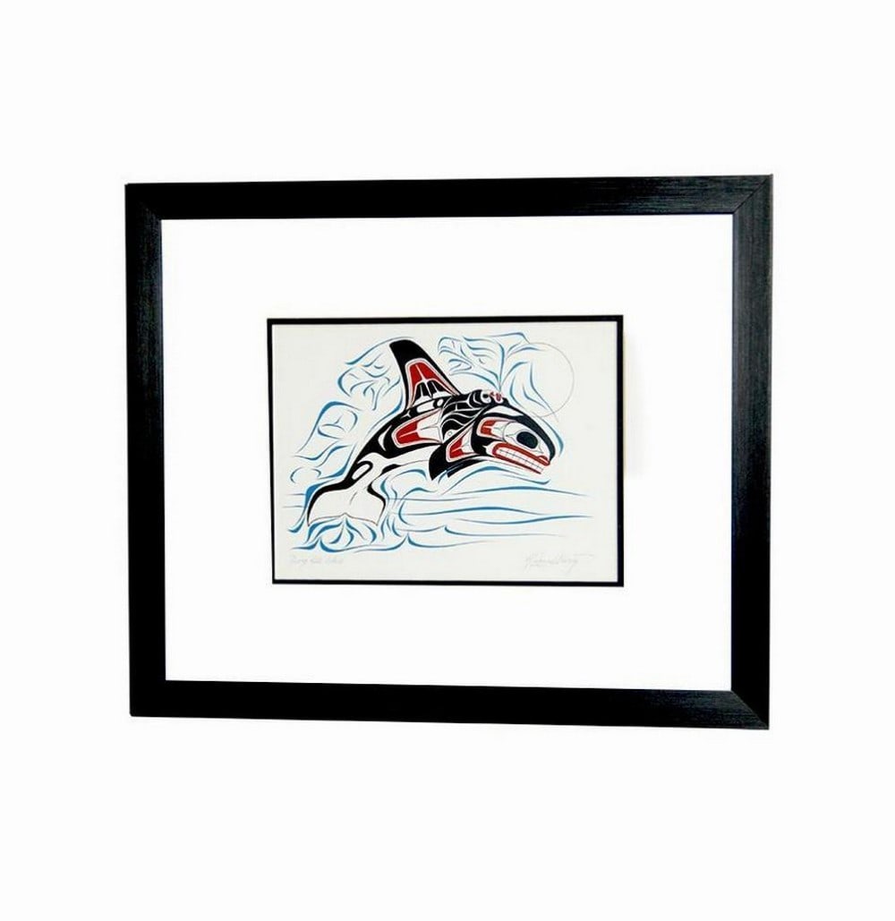 Ocean Symphony: Art by Richard Shorty 'Diving Killer Whale' Framed Print - 14" x 12": Ocean Symphony: Art by Richard Shorty 'Diving Killer Whale' Framed Print - 14" x 12" Embark on a visual journey into the depths of the ocean with our 'Ocean Symphony: Diving Kille