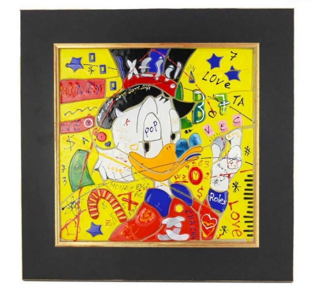 Uncle Scrooge Murano Glass Wall Decor Canvas: Uncle Scrooge Murano Glass Wall Decor Canvas Add a touch of elegance and whimsy to your space with this Uncle Scrooge Murano Glass Wall Decor Canvas. Featuring the beloved character crafted with exqu