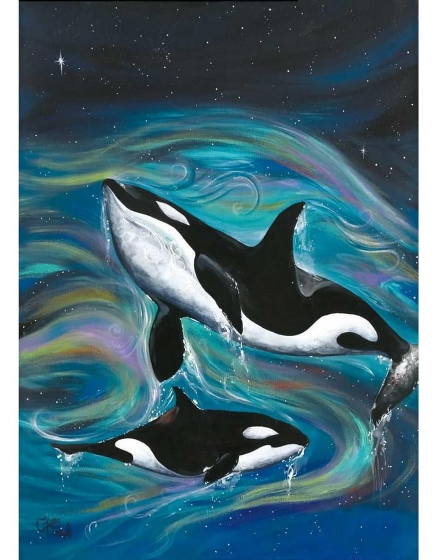 11" x 14" Killer Whales by Carla Joseph Matted Print???????: 11" x 14" Killer Whales by Carla Joseph Matted Print Carla Joseph, a Métis/Cree artist from Prince George, B.C., was honored as an artist in residence at the Prince George Community Arts Cou