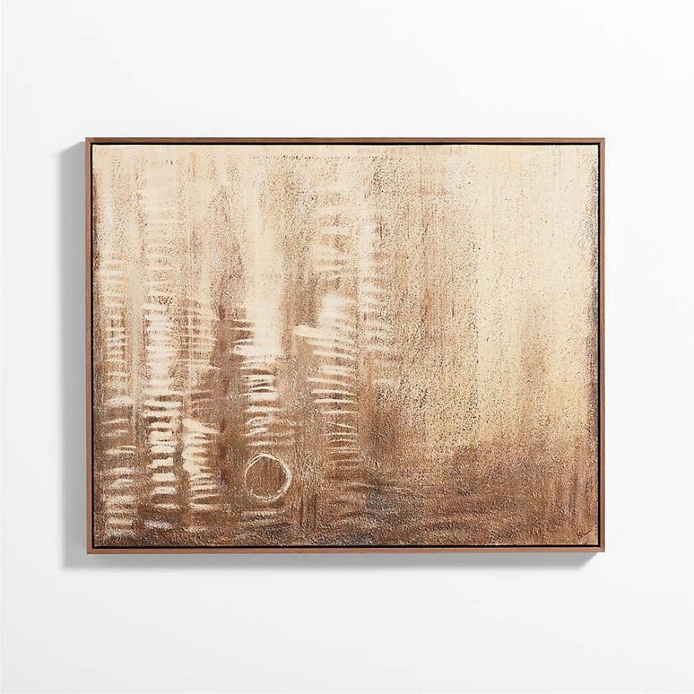 "Raku" Hand-Painted Textured Wall Art by Edward View Brown: "Raku" Hand-Painted Textured Wall Art by Edward View Brown Featuring a tonal brown palette with a mix of gestural lines and textured washes, this artwork embodies the rustic character of its