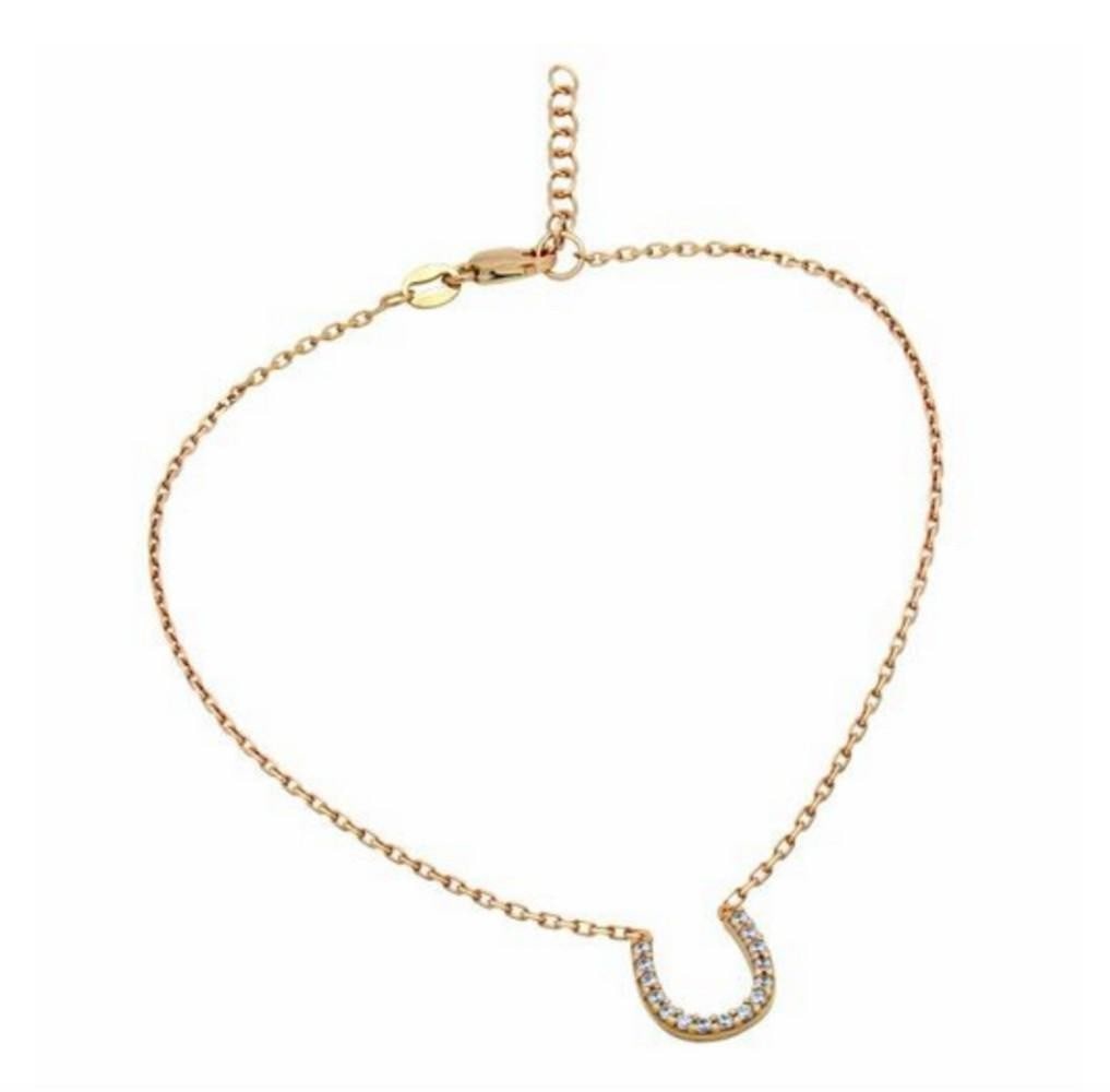 Rose Gold Plated 925 Sterling Silver Anklet with Austrian Crystals: Rose Gold Plated 925 Sterling Silver Anklet with Austrian Crystals Horseshoe Charm. Dimensions: 9" chain with a 1" extender View Photos for Further Details.