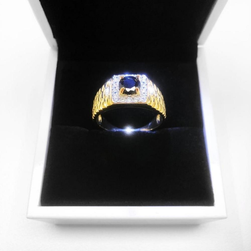 Size 10 Mark S925 Gold Plated Black Stone Mens Ring With LED Ring Box (1 of 3)