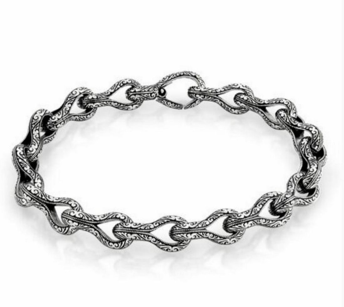 Intricately Woven 925 Sterling Silver Bracelet with Elaborate Engraving (1 of 2)
