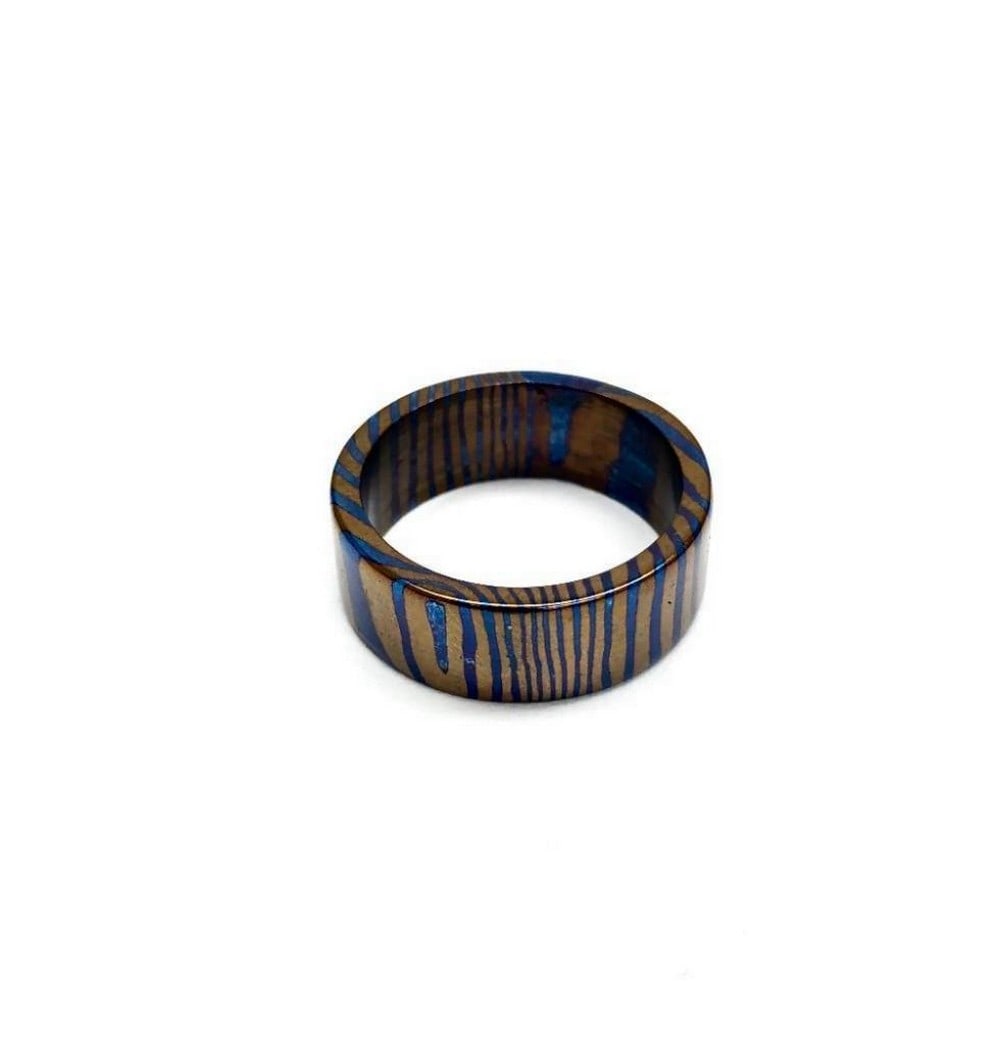 Men's Square Edge Timascus Titanium Ring - 2