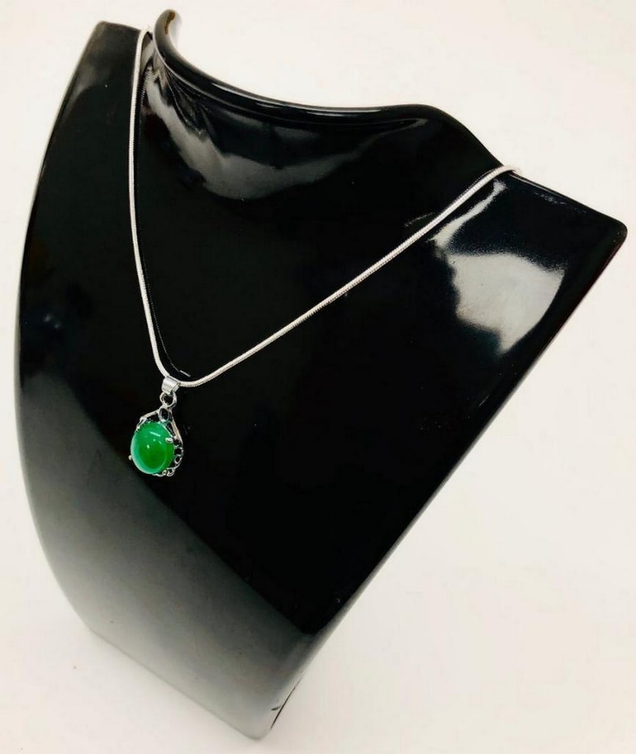 Unique 925 Silver Green Jade Pendant Paired With Sterling Silver 925 Necklace (1 of 2)