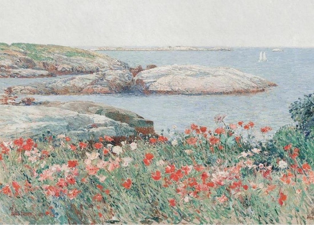 Poppies on the Isles of Shoals by Frederick Childe Hassam Poster Print - 20" x 28": Poppies on the Isles of Shoals by Frederick Childe Hassam Poster Print In Frederick Childe Hassam's "Poppies on the Isles of Shoals," the gentle allure of the Isles is beautifully depicte