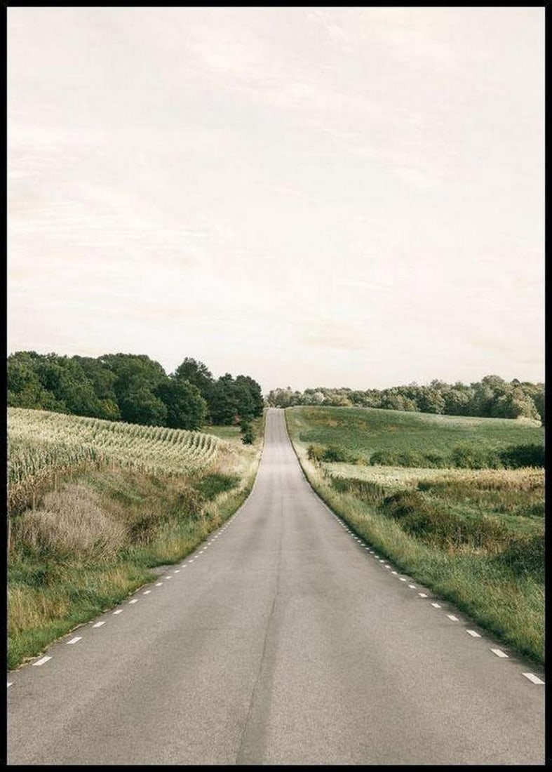Serene Country Road Poster Print - 28" x 20": Serene Country Road Poster Print - 28" x 20" Immerse yourself in the tranquility of nature with our captivating poster print, designed to transport you from the hustle and bustle into the