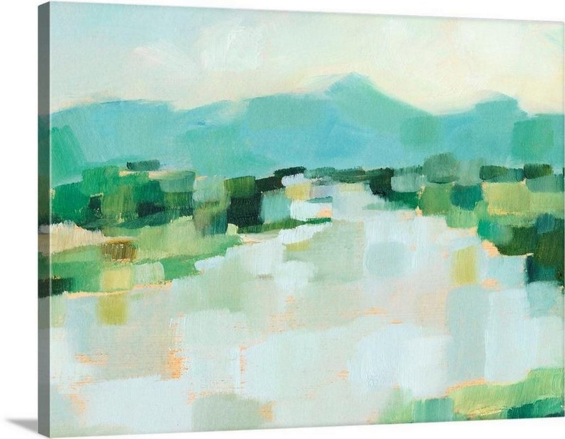 Emerald Island II Canvas Reproduction: Emerald Island II Canvas Reproduction By Ethan Harper Contemporary landscape painting with short brushstrokes in a variety of greens. Width: 24 inches Height: 18 inches View photos for