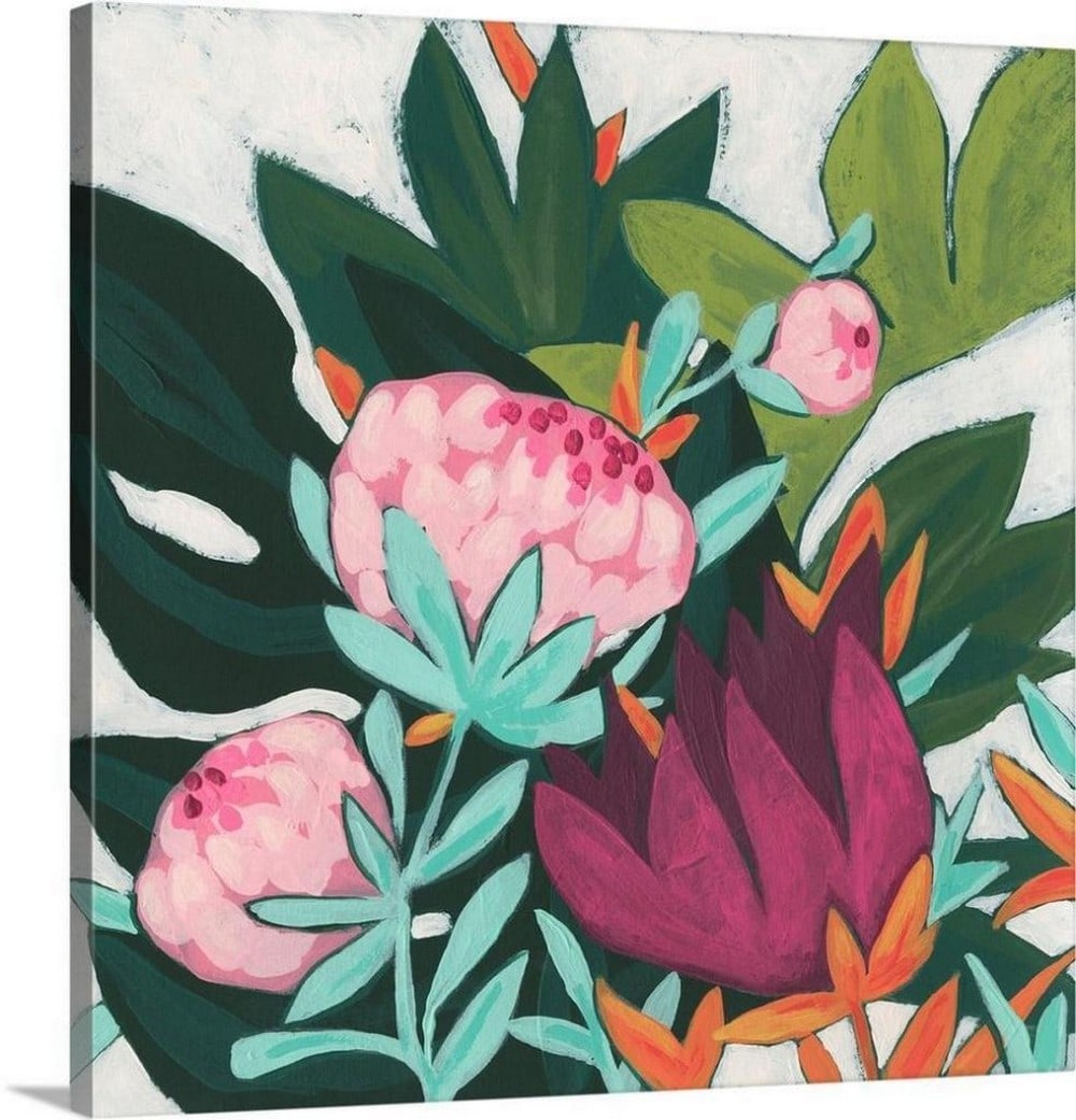 Jungle Jewel I Canvas Reproduction: Jungle Jewel I Canvas Reproduction By June Erica Vess June Erica Vess is inspired by both modern and traditional methods. Although her work often consists of monotype printmaking combined with collag