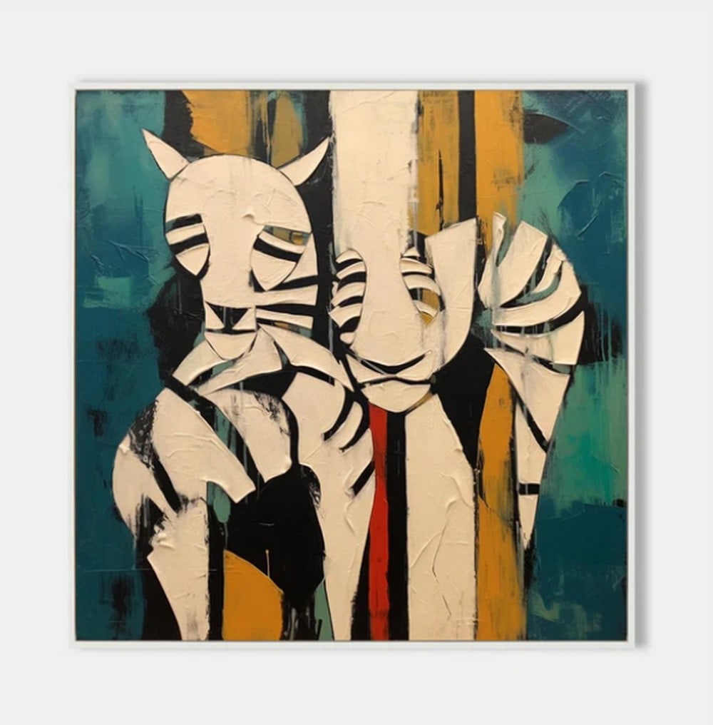 Abstract Zebras in a Colorful Landscape Canvas Painting (1 of 3)